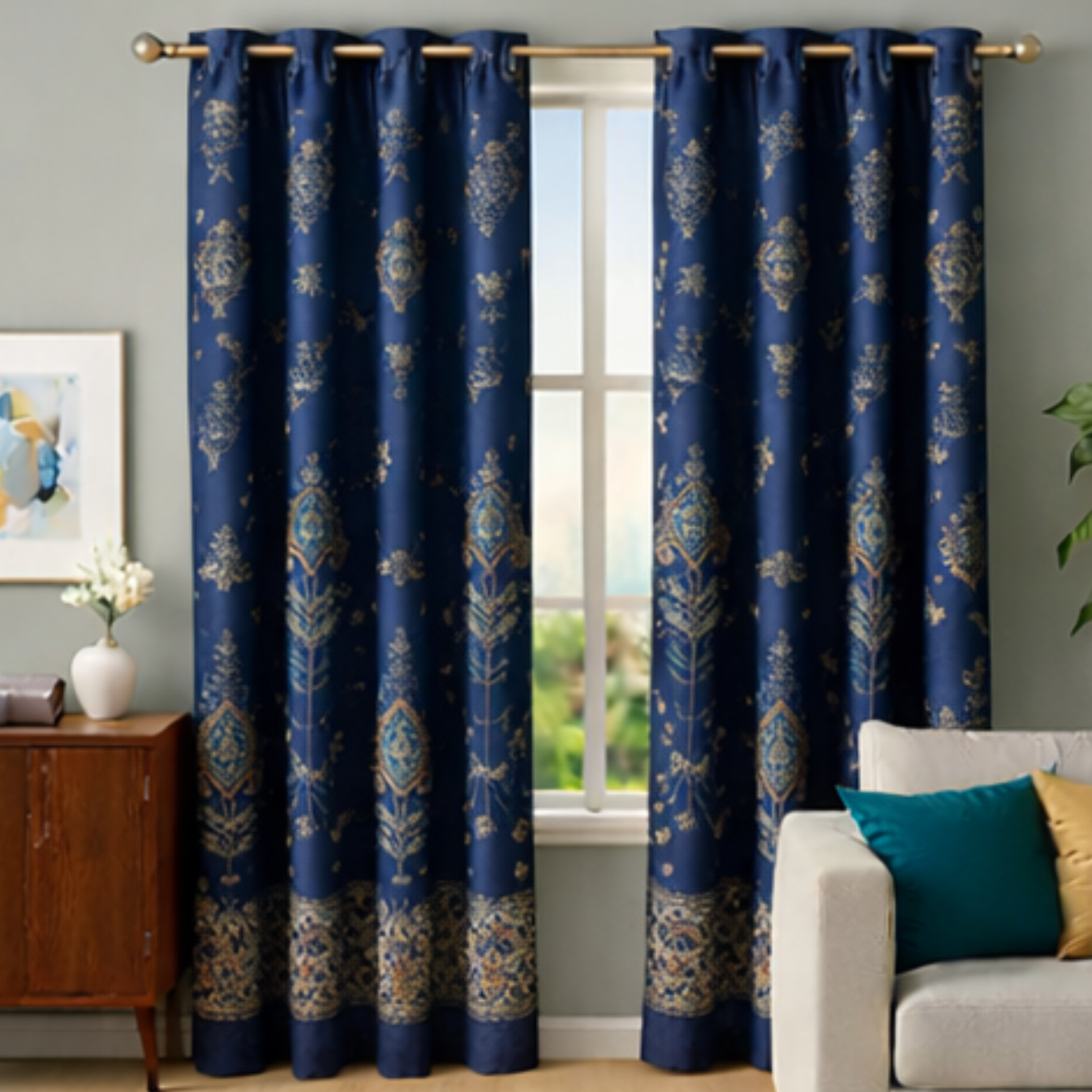 Cotton - Room Darkening Floral Printing Curtains - Pack of 1 Curtain