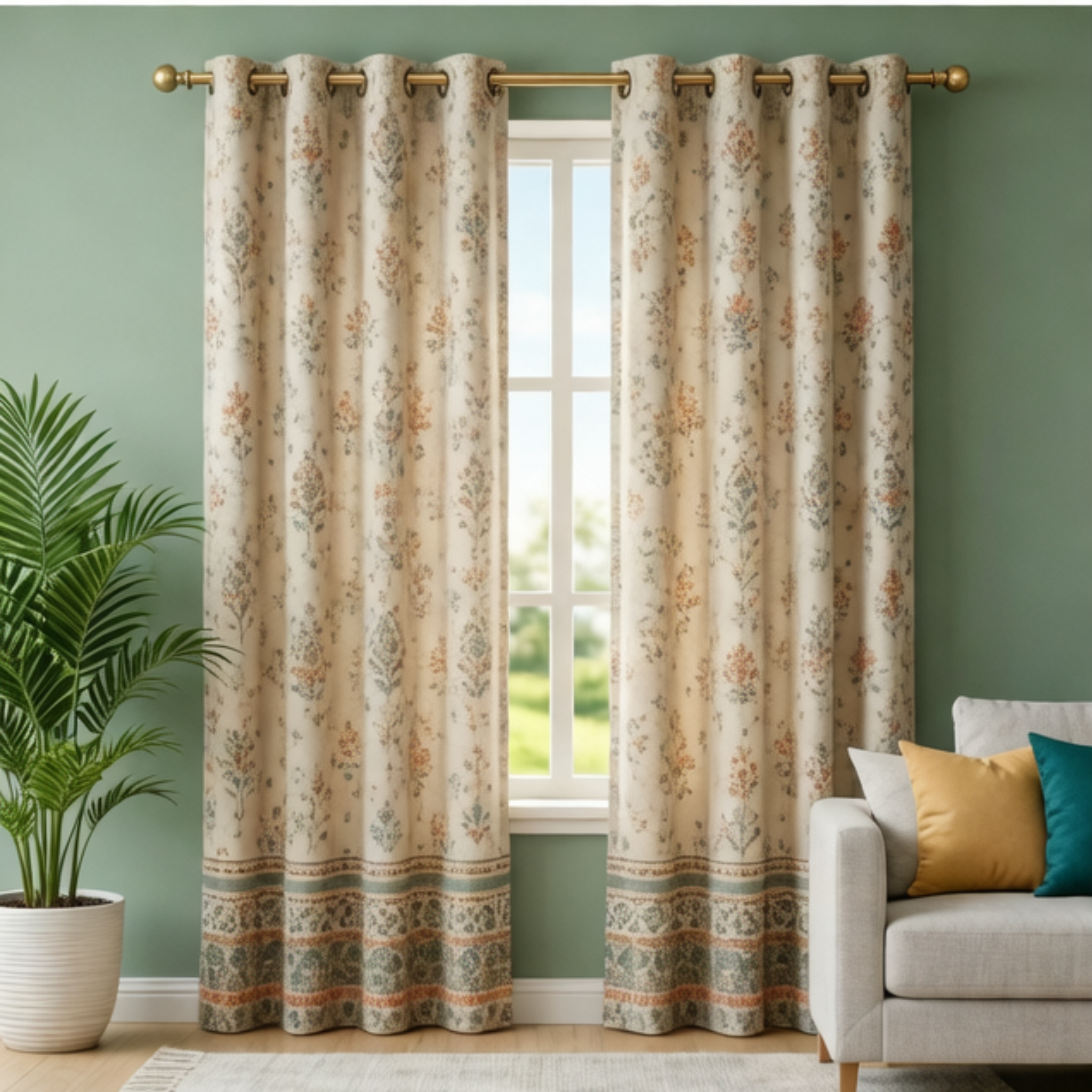 Cotton Heavy - Room Darkening Floral Printing Curtains - Pack of 1 Curtain