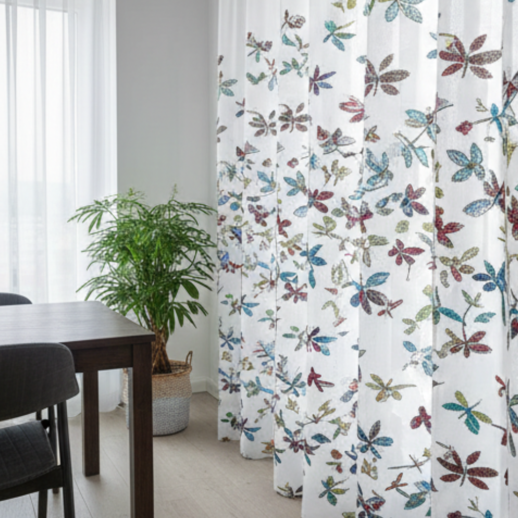 Linen Sheer - Butterfly Print - Pack Of 1 Curtain