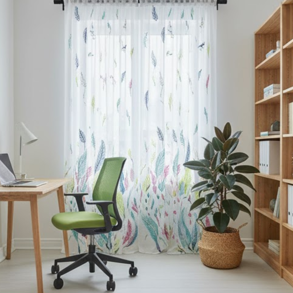 Linen Sheer -Feather Print - Pack Of 1 Curtain