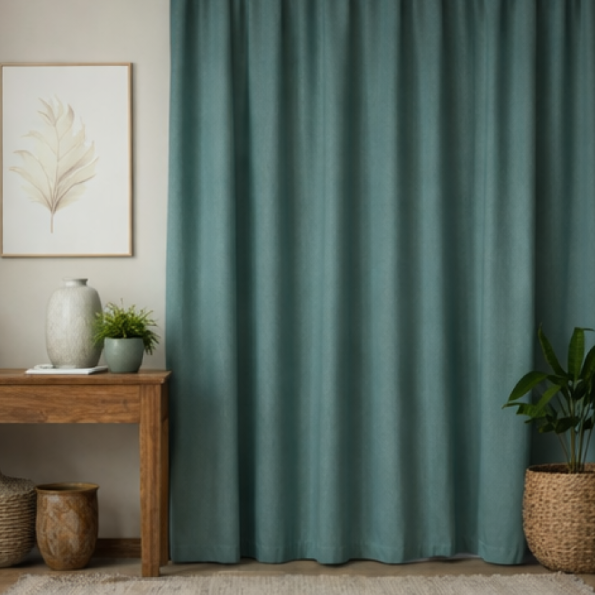 Cotton - Room Darkening Plain Green Blackout - Curtains - Pack of 1 Curtain