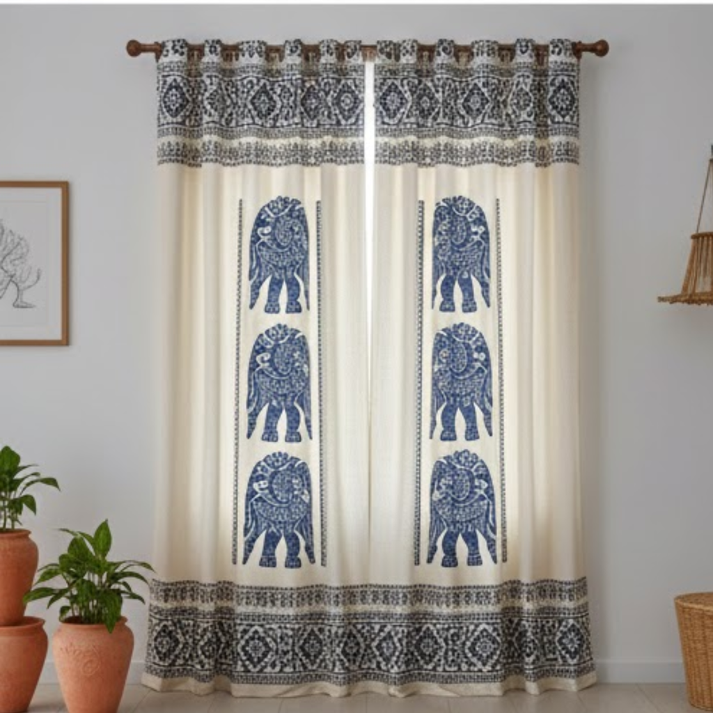 Cotton Light - Room Darkening Elephant Curtains - Pack of 1 Curtain