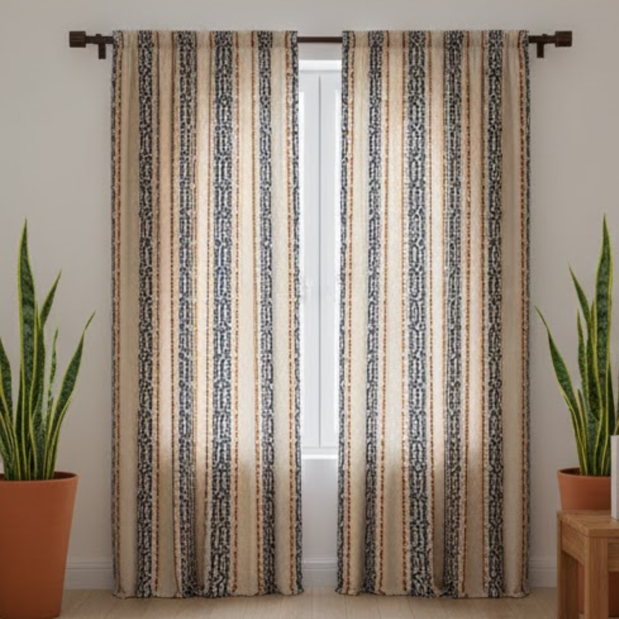 Cotton - Room Darkening Ikat Prints Curtains - Pack of 1 Curtain