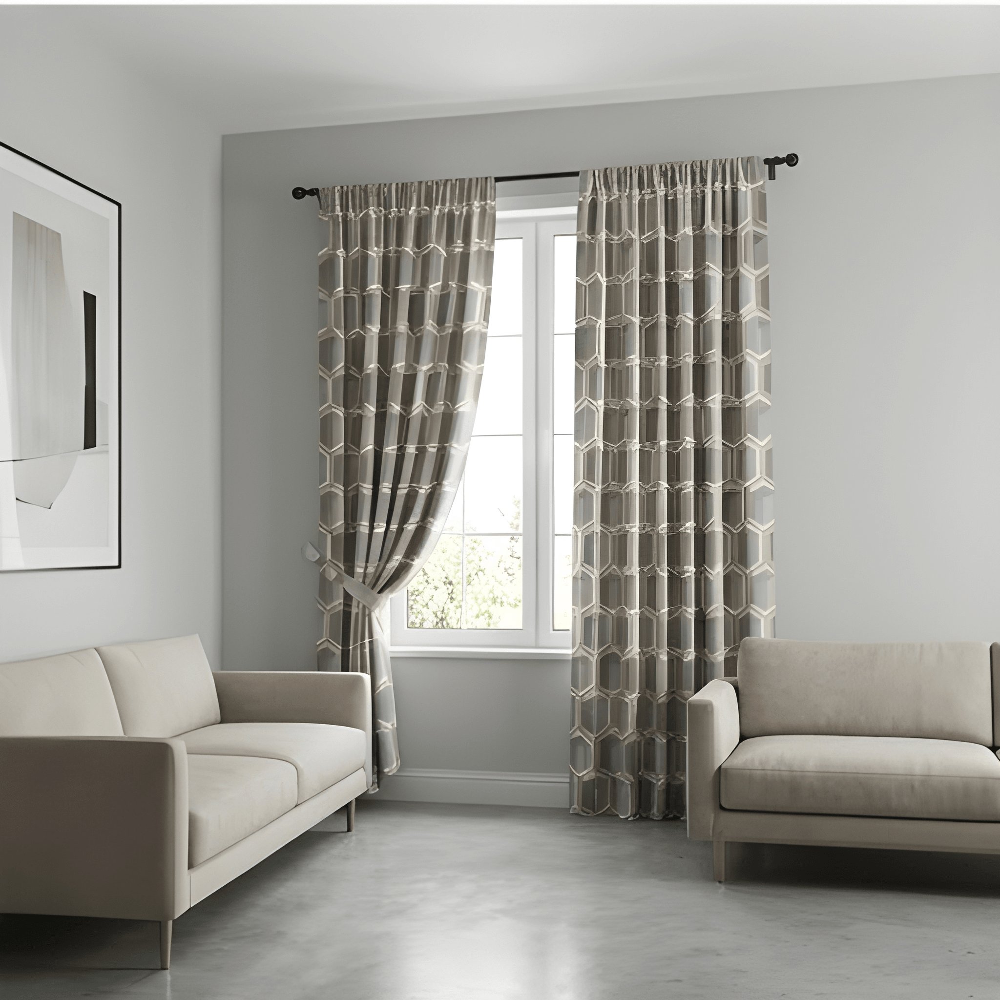 Hexa Pattern Geometric Curtain – Premium 100% Polyester - Pack Of 1 Curtain