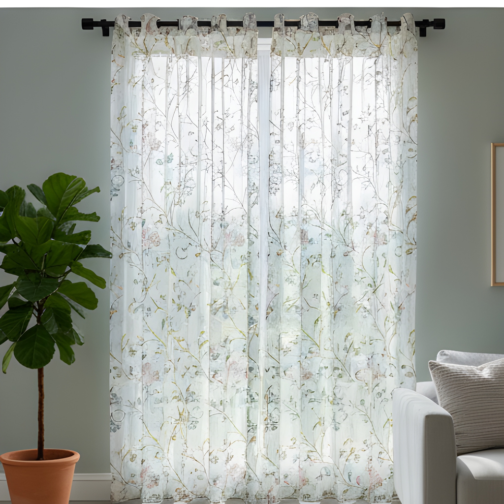 Linen Sheer - Rose Creepers Printed Sheer - Pack Of 1 Curtain