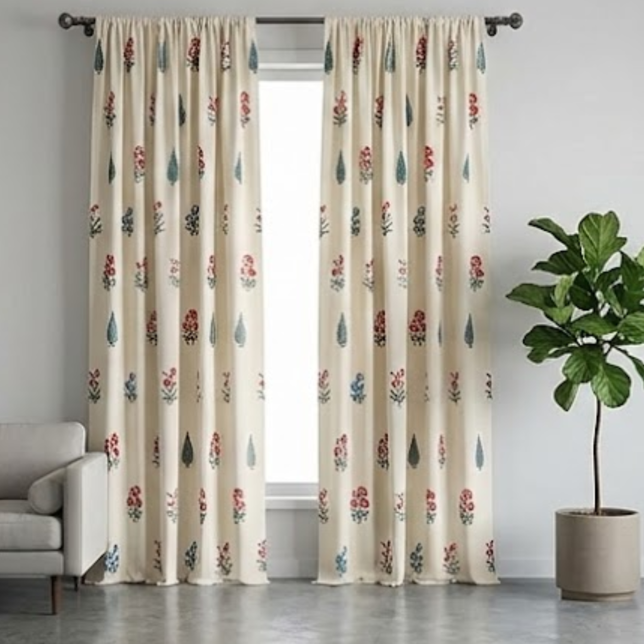 Cotton Heavy - Room Darkening Floral Curtains - Pack of 1 Curtain