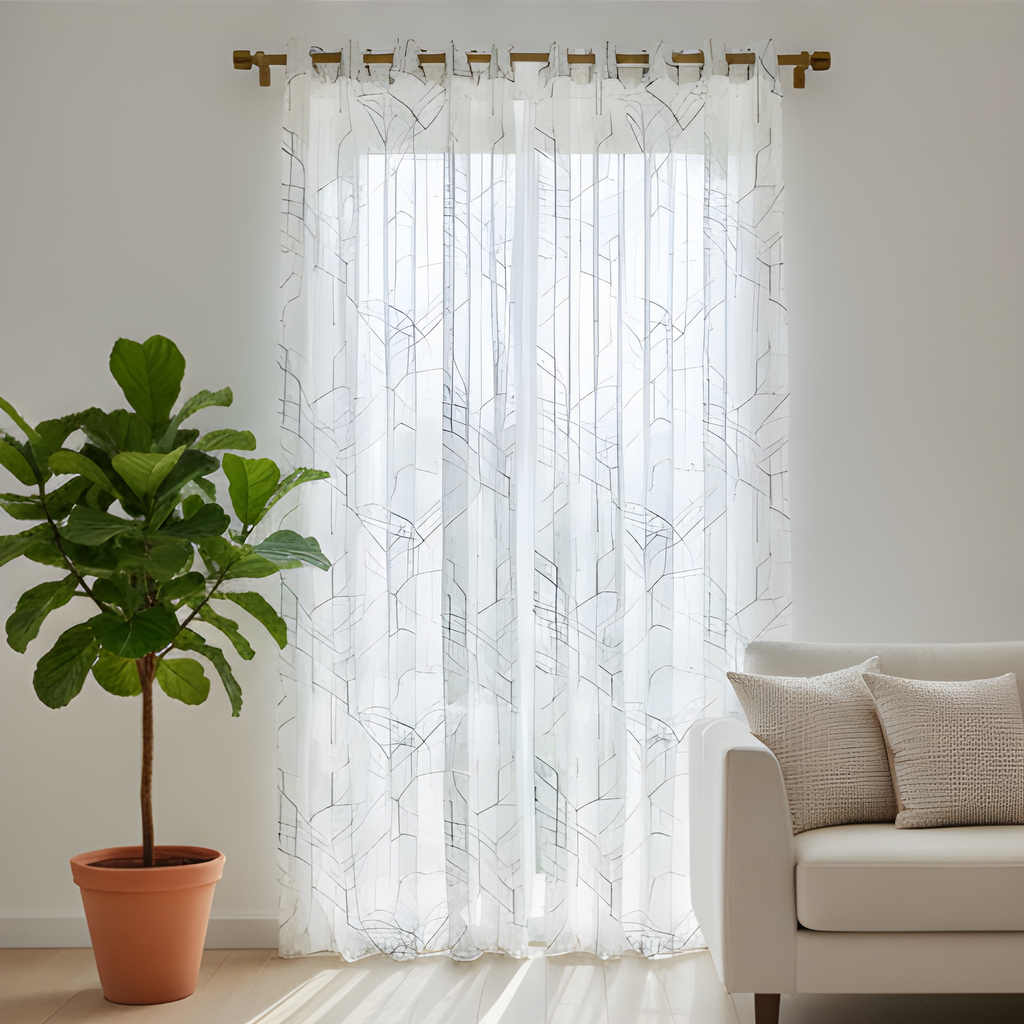 Linen Sheer - Geometric Pattern Print - Pack Of 1 Curtain