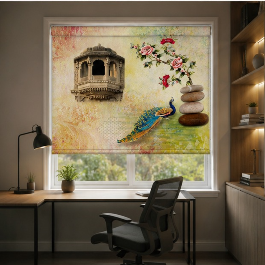 Aesthetic peacock Blind design | Roller & Roman Blinds | Premium Quality Prints