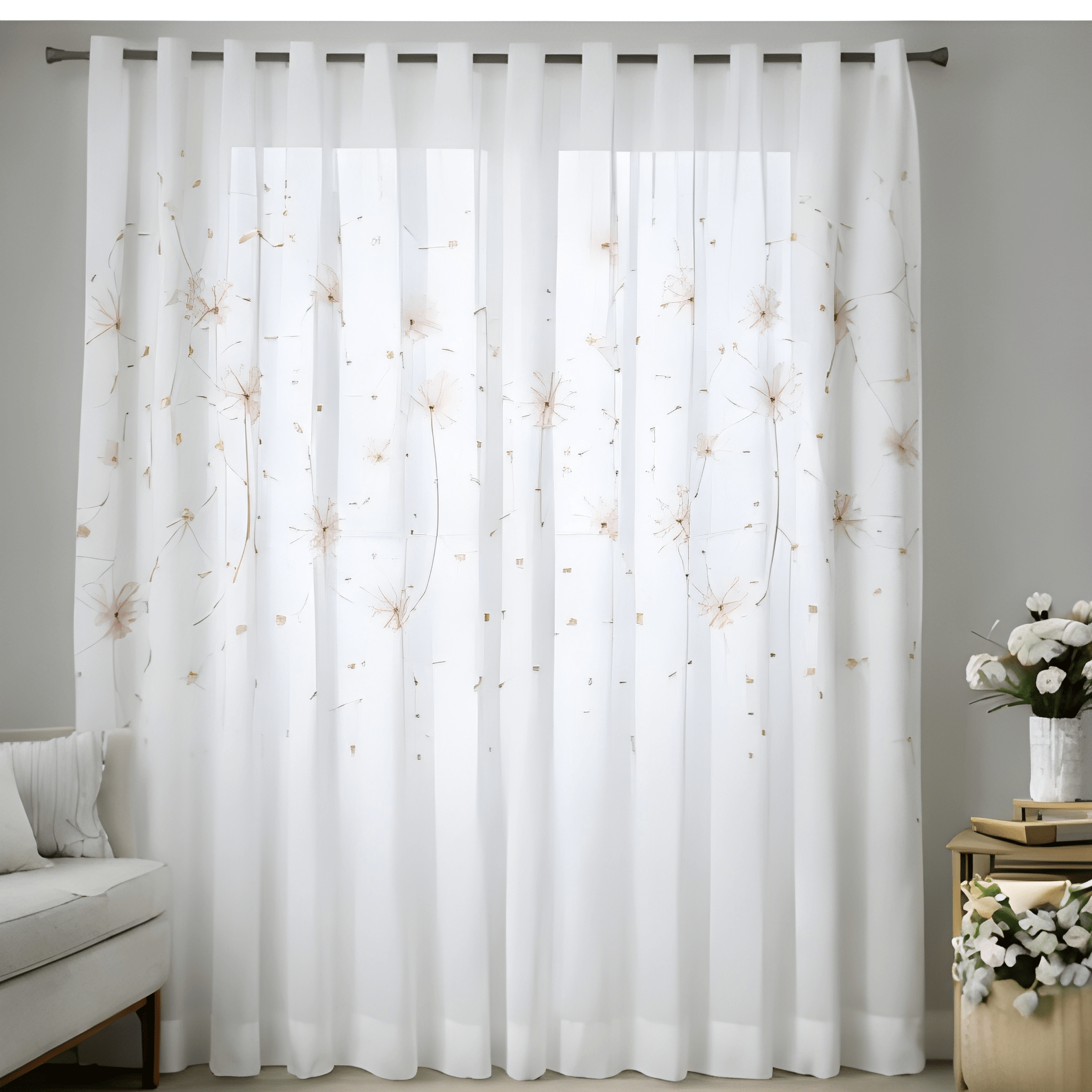 Linen Sheer - Pink Floral Print - Pack Of 1 Curtain