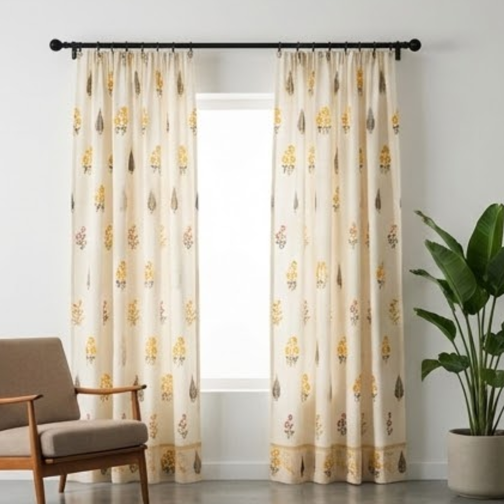 Cotton Light - Room Darkening Floral Curtains - Pack of 1 Curtain