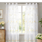 Linen Sheer - Yellow Floral Print - Pack Of 1 Curtain