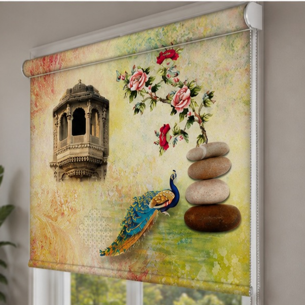 Aesthetic peacock Blind design | Roller & Roman Blinds | Premium Quality Prints
