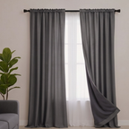 Blackout grey curtains providing room darkening for a modern interior 