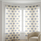 Linen Sheer -  Blue Small birds Print - Pack Of 1 Curtain