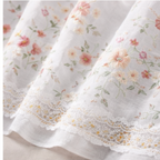 Linen Sheer - Orange Pink Flower Print with Bottom Lace - Pack Of 1 Curtain
