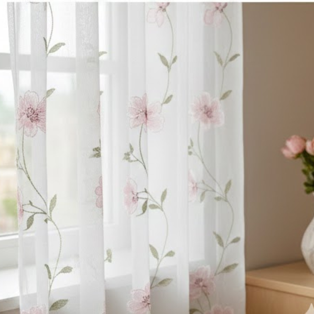 Linen Sheer - Floral patterned Print - Pack Of 1 Curtain