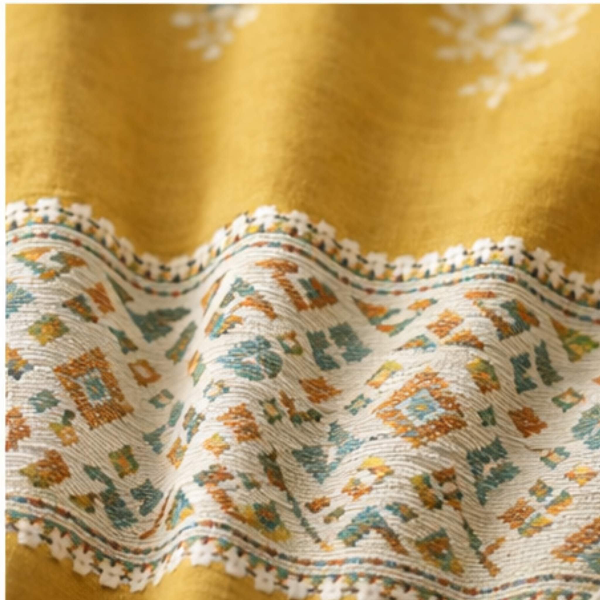 Cotton - Room Darkening Yellow Floral Curtains - Pack of 1 Curtain
