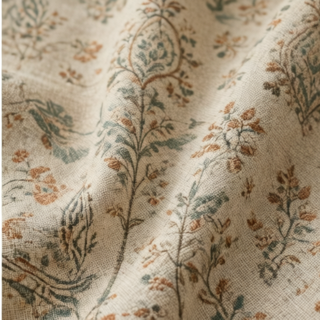 Cotton Heavy - Room Darkening Dusty Floral Bikaneri Print Curtains - Pack of 1