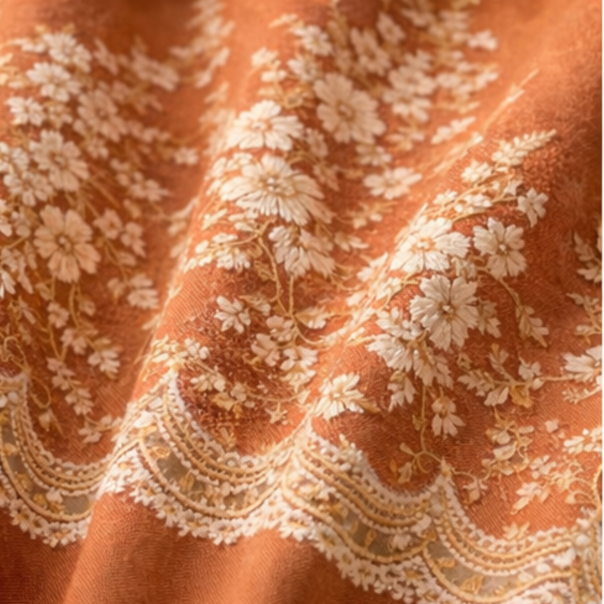 Cotton - Room Darkening Floral Orenge Curtains - Pack of 1 Curtain