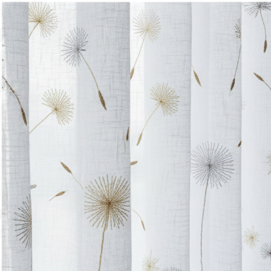 Linen Sheer - Yellow Grey Dandelion Print - Pack Of 1 Curtain