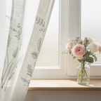 Linen Sheer - Green Herbs & Stems Print  - Pack Of 1 Curtain