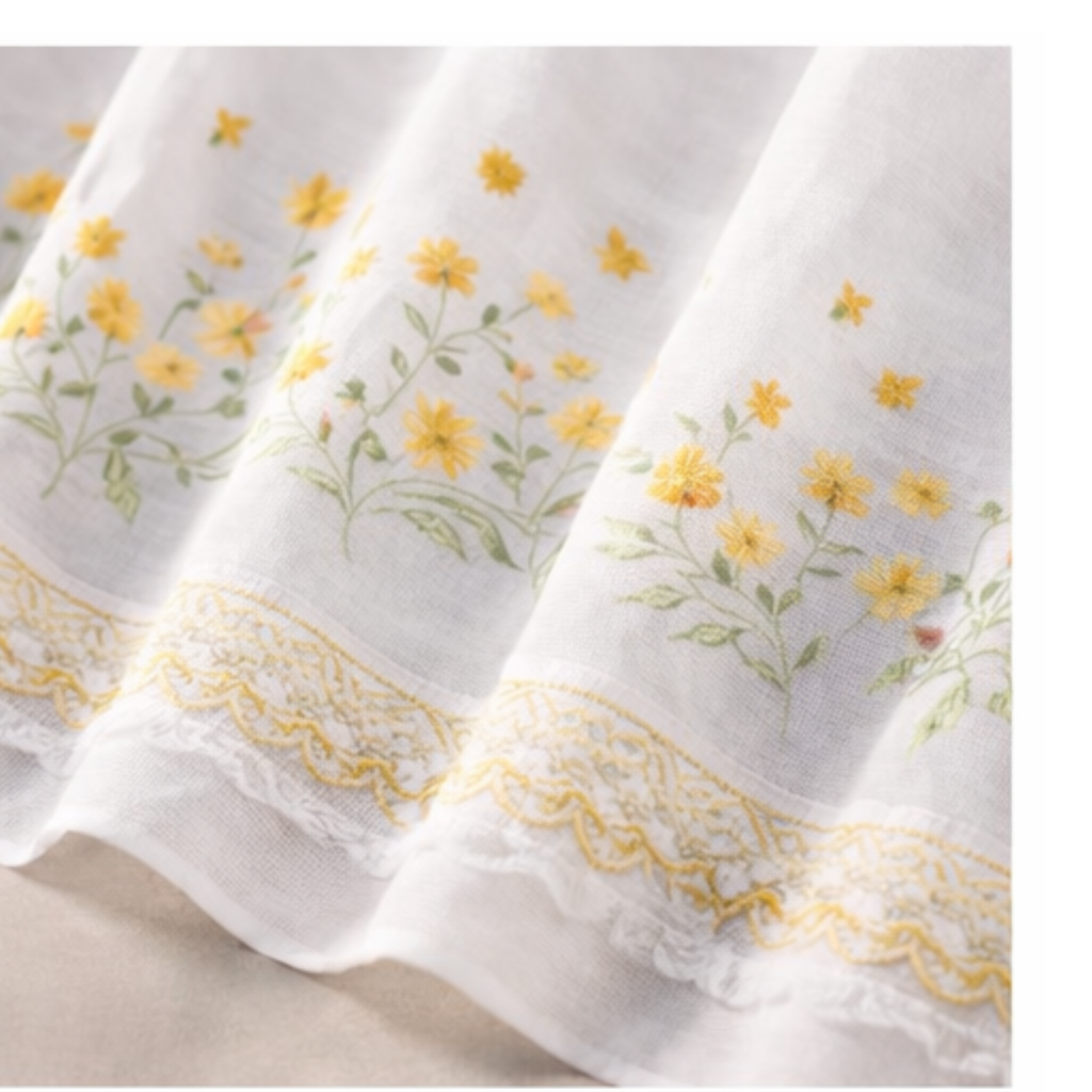 Linen Sheer - Yellow Floral Print - Pack Of 1 Curtain