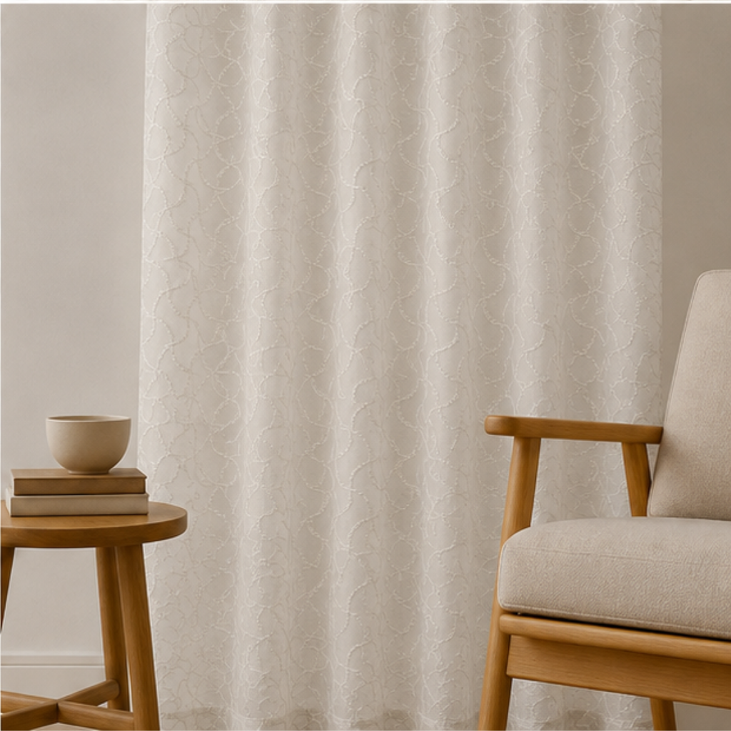 Premium Quality Textured Curtain - Pearl White - Pack of 1