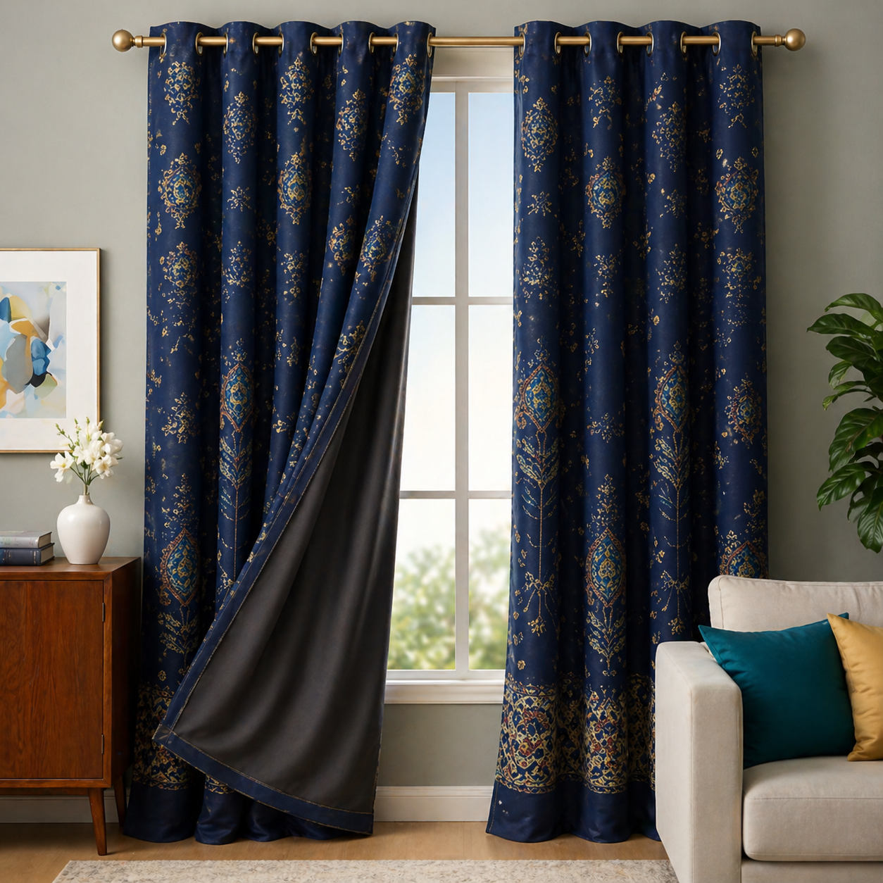 Cotton - Room Darkening Floral Printing Curtains - Pack of 1 Curtain