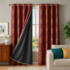 Cotton - Room Darkening Floral Maroon Curtains - Pack of 1 Curtain