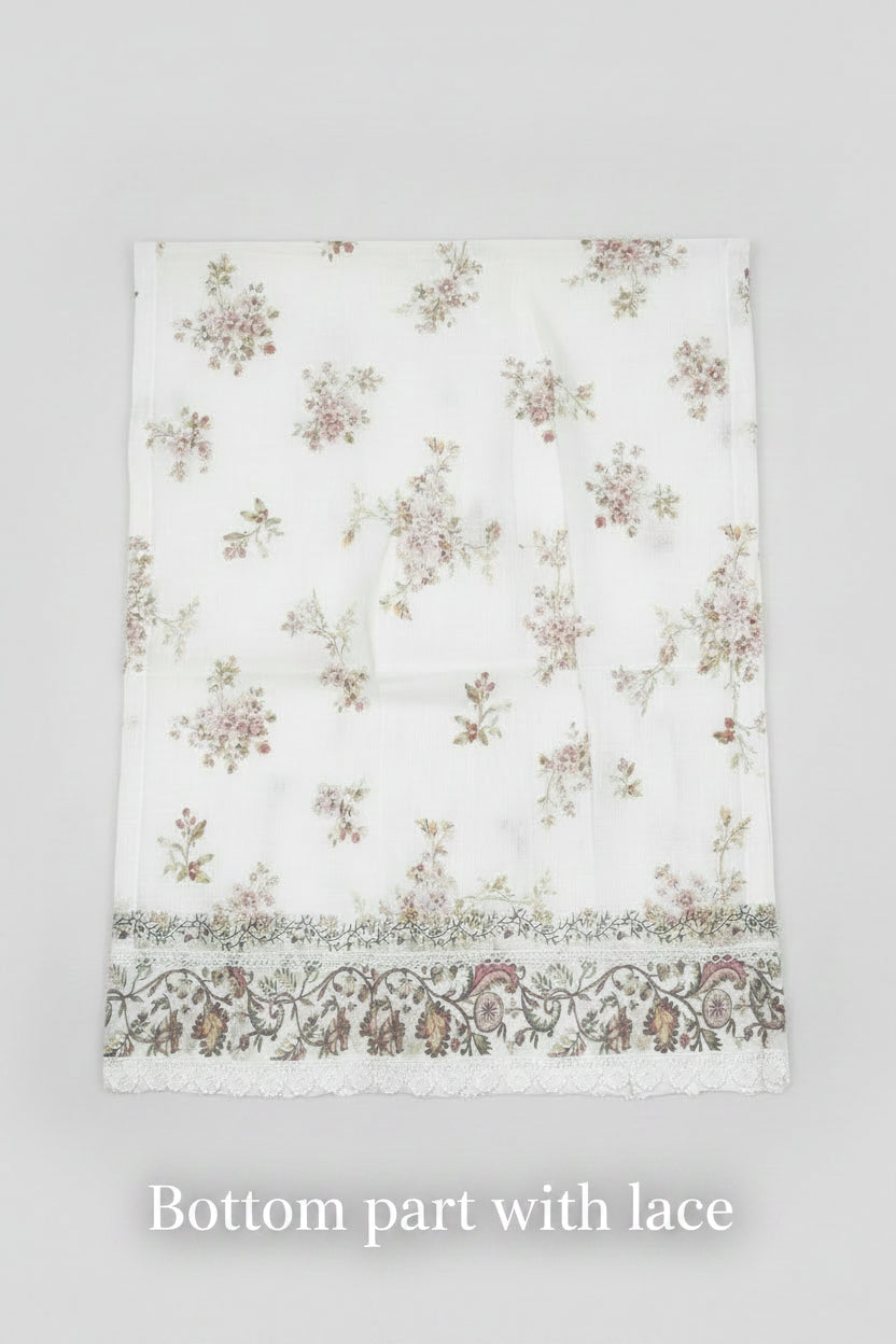 Linen Sheer -  Floral curtains with lace trim Print - Pack Of 1 Curtain