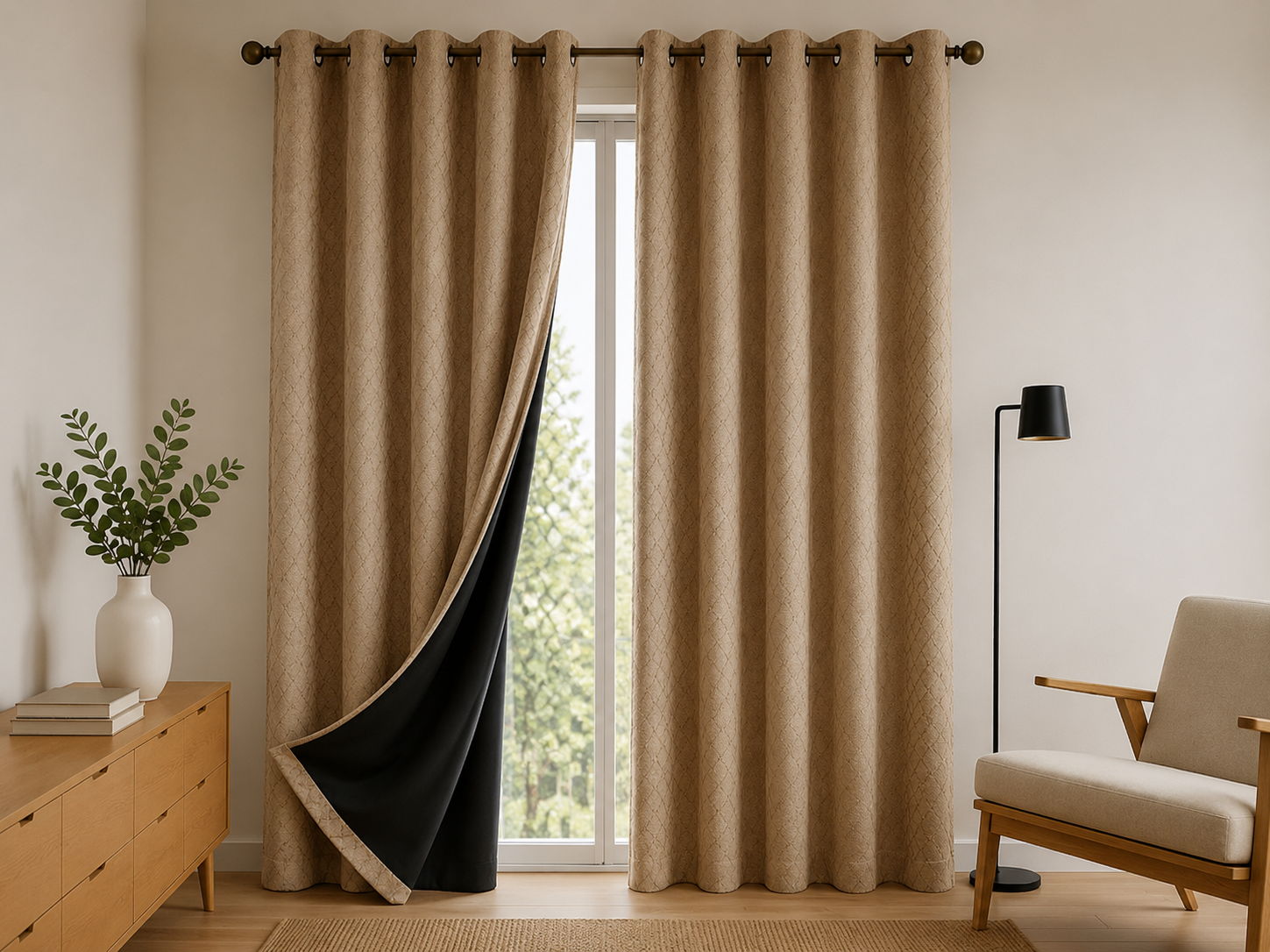 Textured Curtain - Premiun Quality - Light Brown - Pack of 1