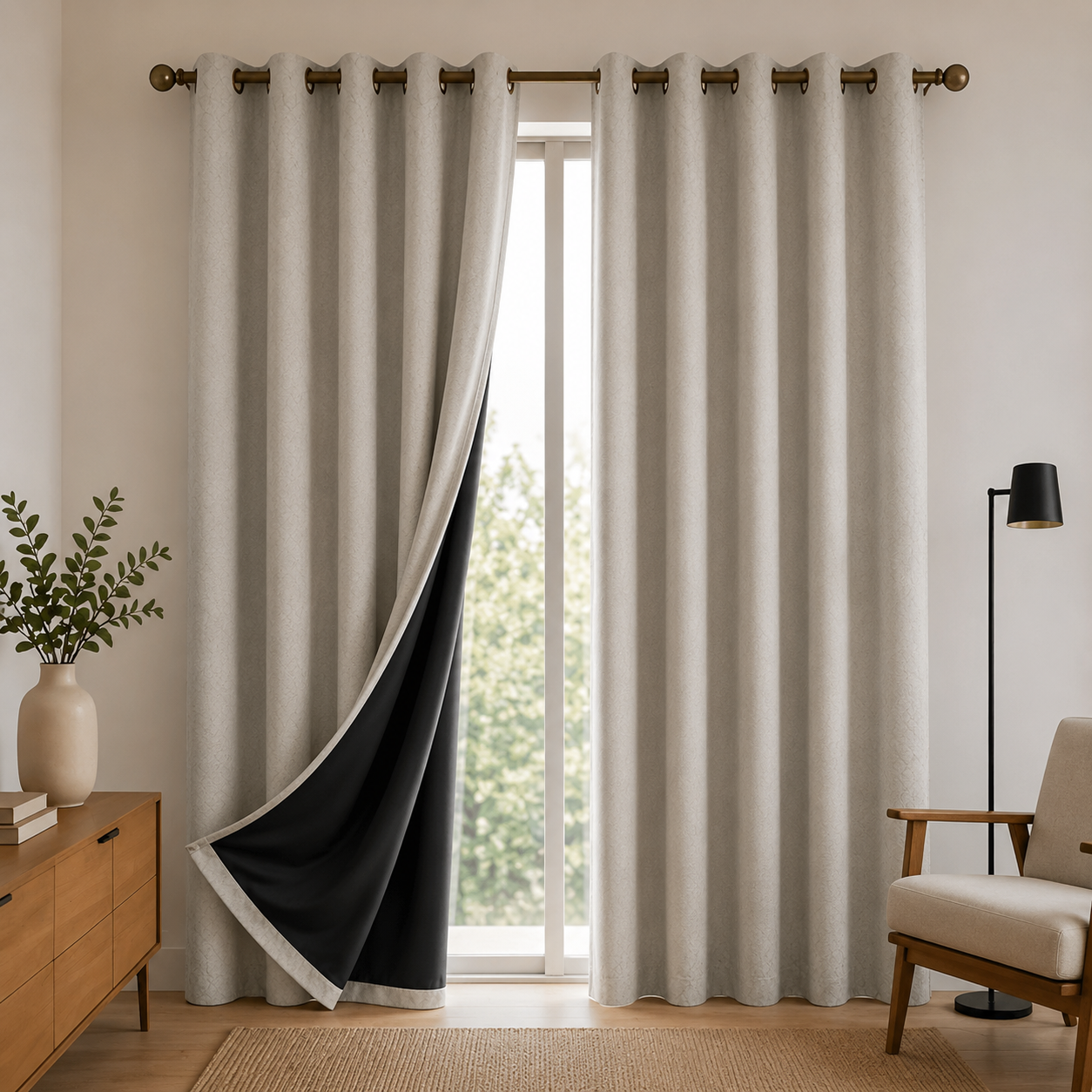 Luxury curtains online in India with stylish beige window drapes