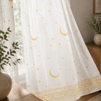 Linen Sheer - Yellow moon and star Patterns  Print - Pack Of 1 Curtain