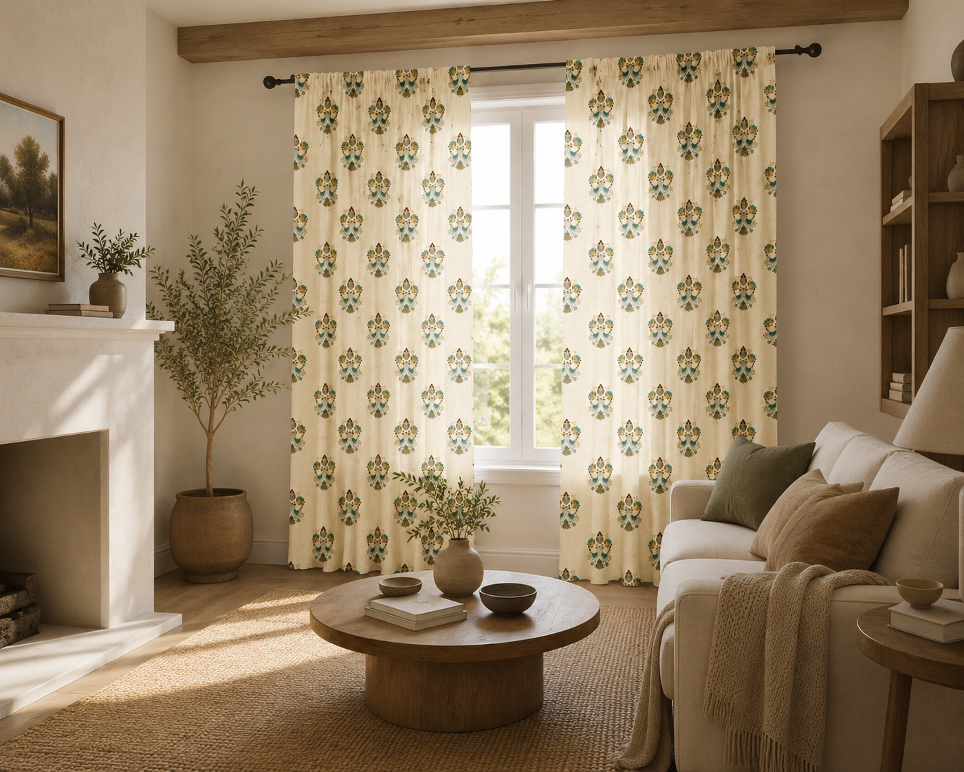 Linen Sheer -  Blue Small birds Print - Pack Of 1 Curtain