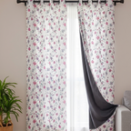 Cotton Light - Room Darkening Floral Printing White Curtains - Pack of 1 Curtain