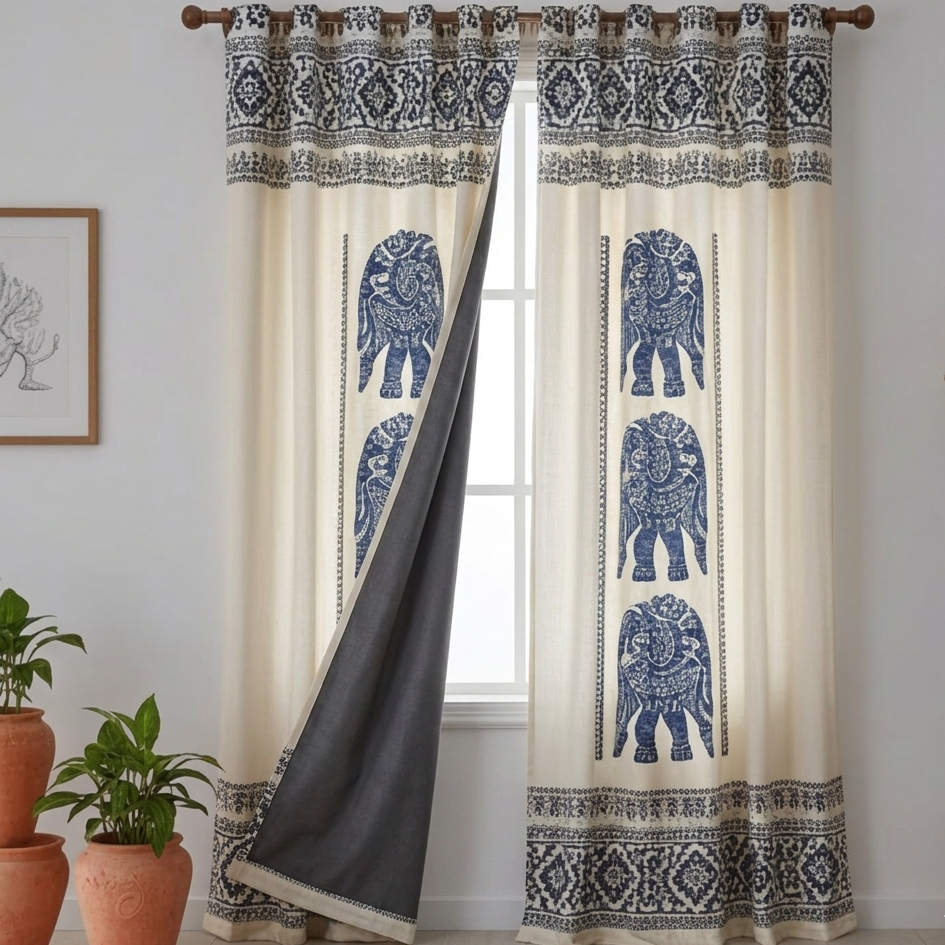 Cotton Light - Room Darkening Elephant Curtains - Pack of 1 Curtain