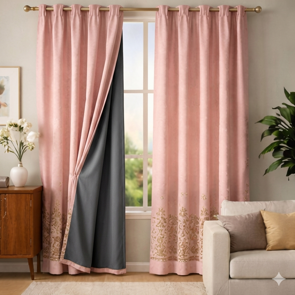 Cotton - Room Darkening Floral light pink Curtains - Pack of 1 Curtain
