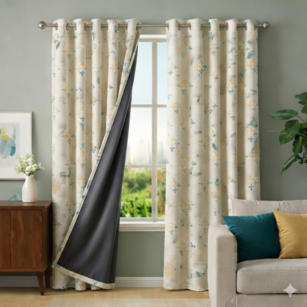 Cotton - Room Darkening Squre Floral Curtains - Pack of 1 Curtain