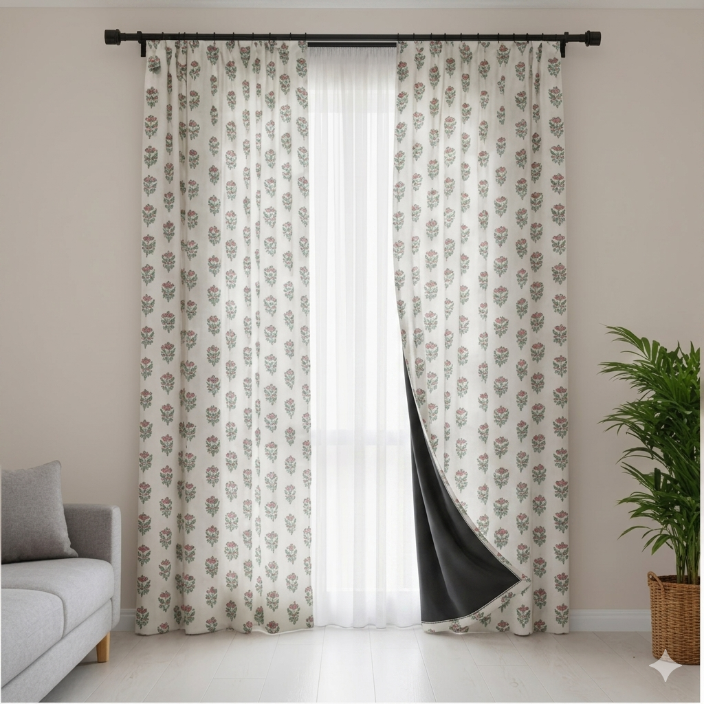 Cotton Light - Livingroom Darkening Floral White Curtains - Pack of 1 Curtain