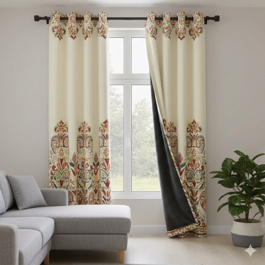 Cotton - Room Darkening Floral Curtains - Pack of 1 Curtain