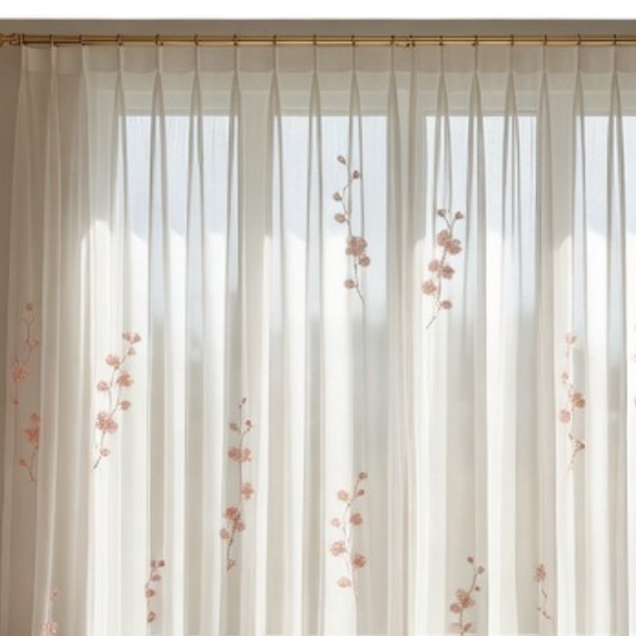 Linen Sheer -  Pink Floral Print - Pack Of 1 Curtain
