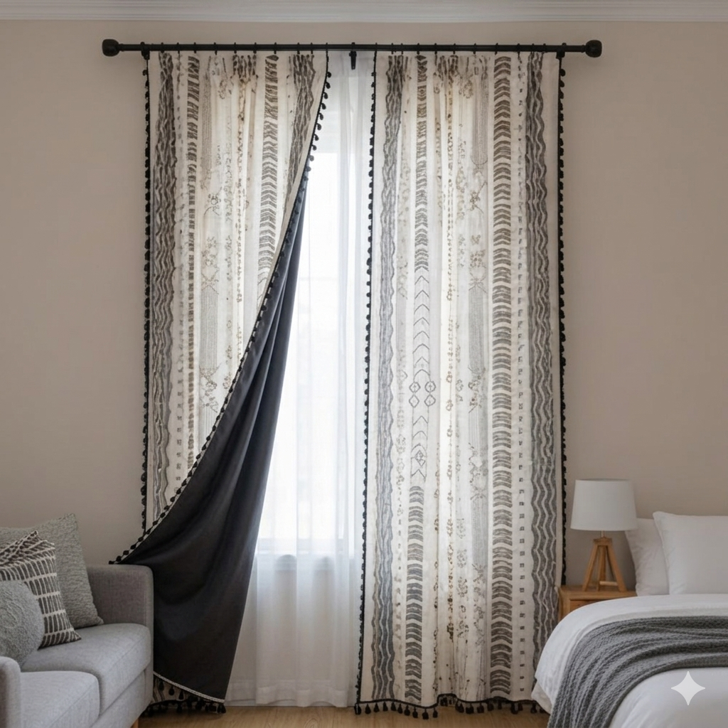 Buy Patterned curtains with tassels 
