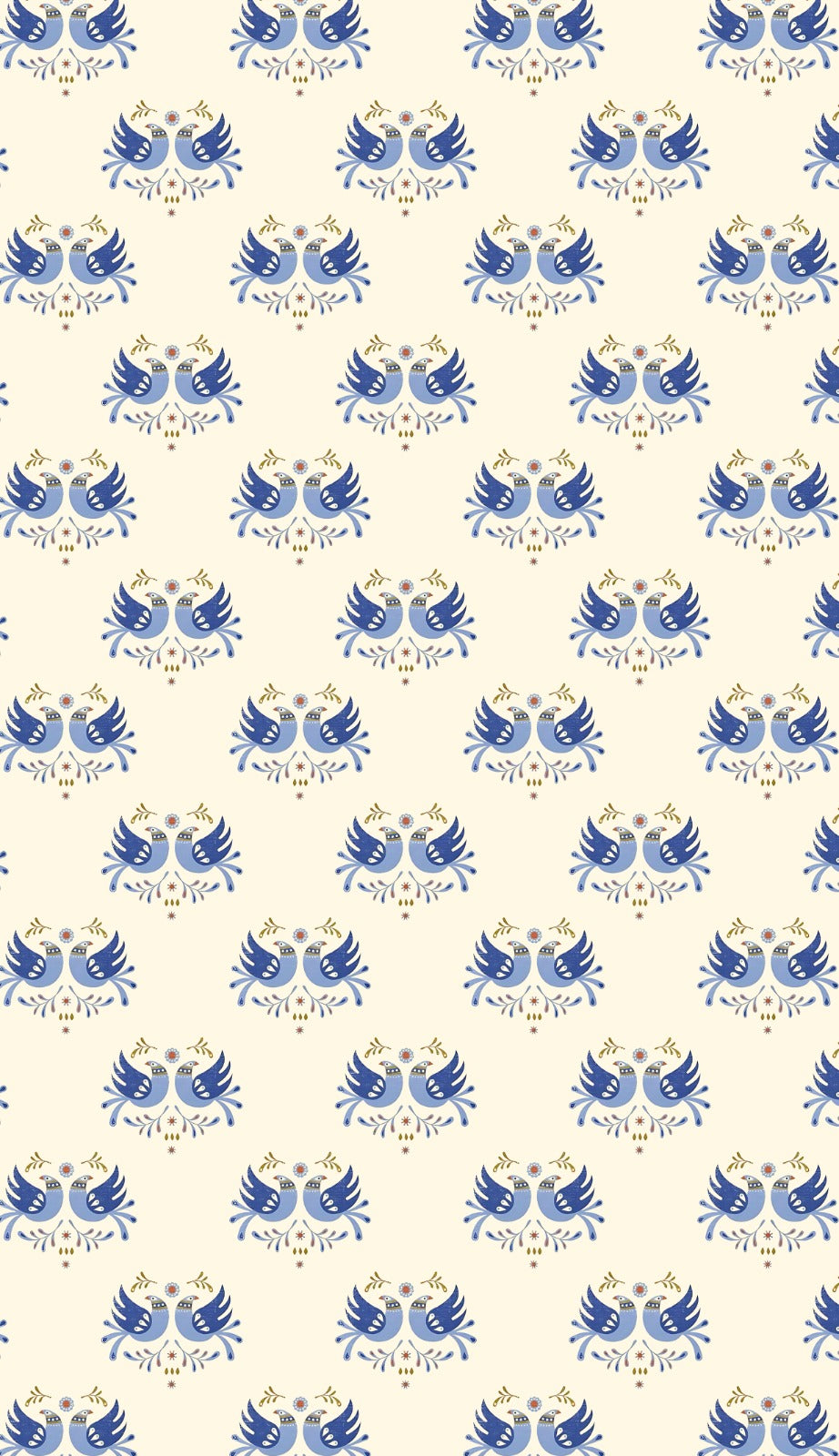 Linen Sheer -  Blue Small birds Print - Pack Of 1 Curtain