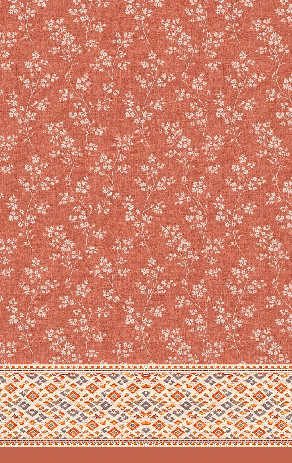 Cotton Heavy -  Pinkish Orange Floral Print - Bedroom & Livingroom - Pack of 1 Curtain
