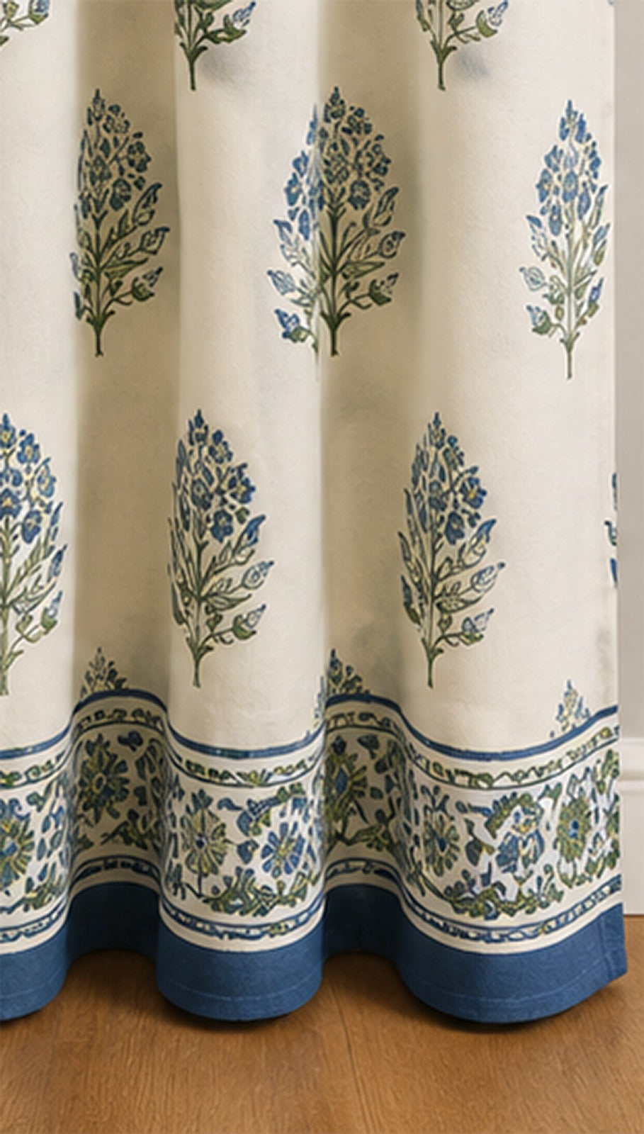 Cotton Heavy - Blue Bikaneri Floral Print Curtains - Pack of 1 Curtain