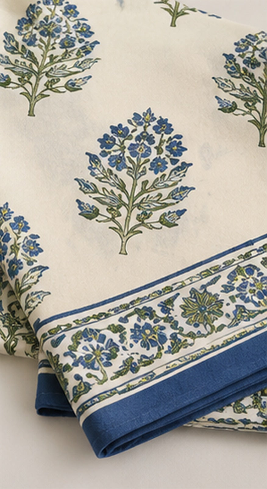 Cotton Heavy - Blue Bikaneri Floral Print Curtains - Pack of 1 Curtain