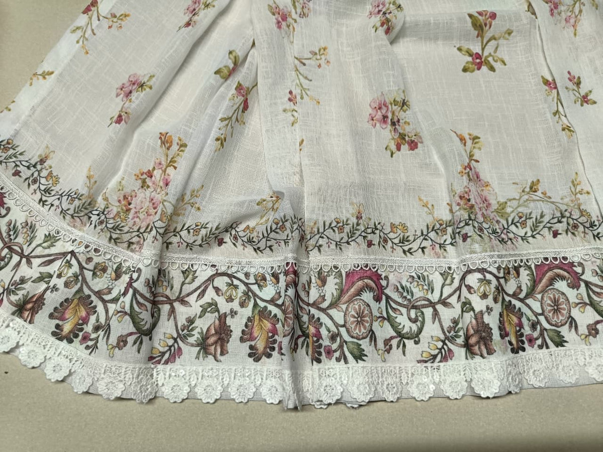 Linen Sheer -  Floral curtains with lace trim Print - Pack Of 1 Curtain