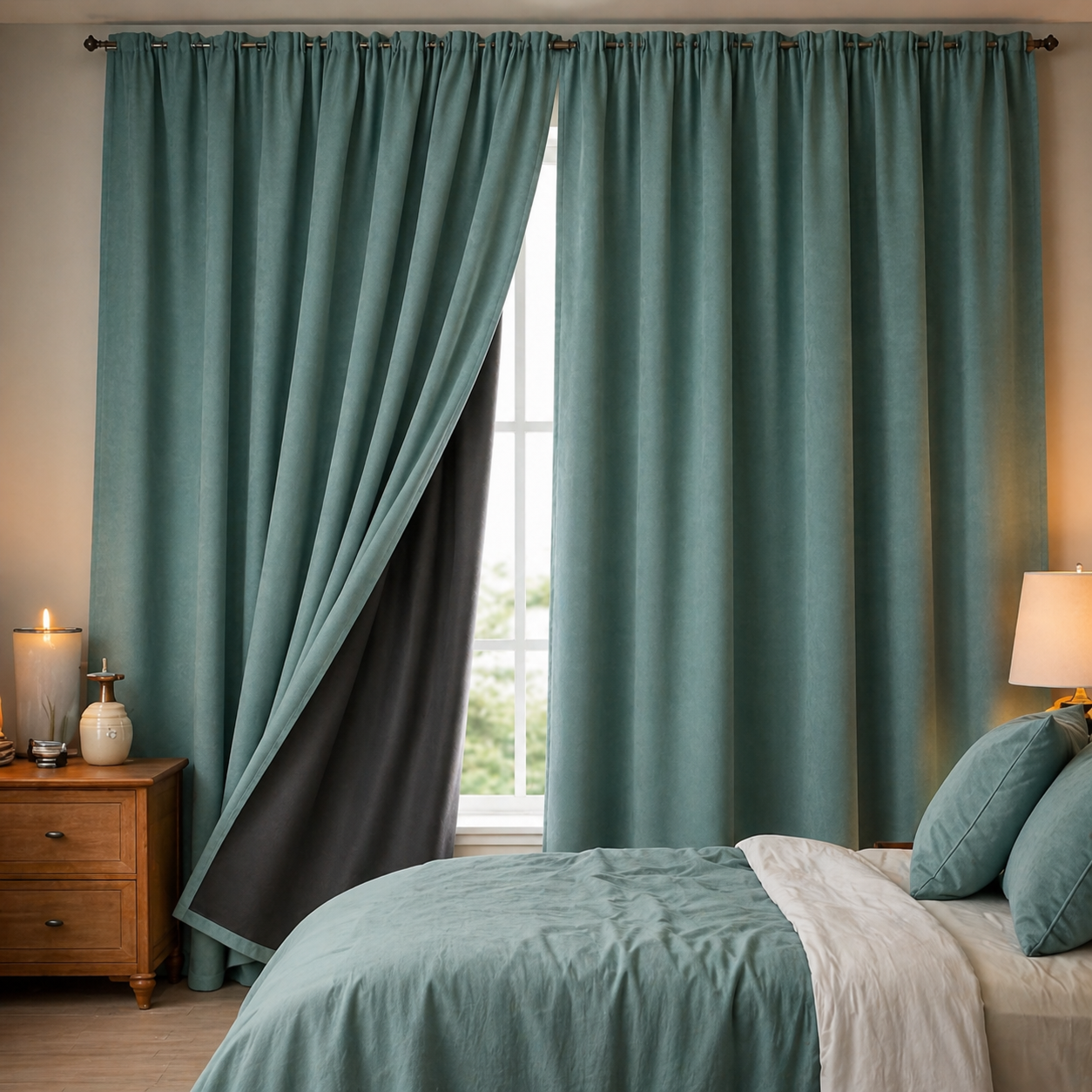 Cotton - Room Darkening Plain Green Blackout - Curtains - Pack of 1 Curtain