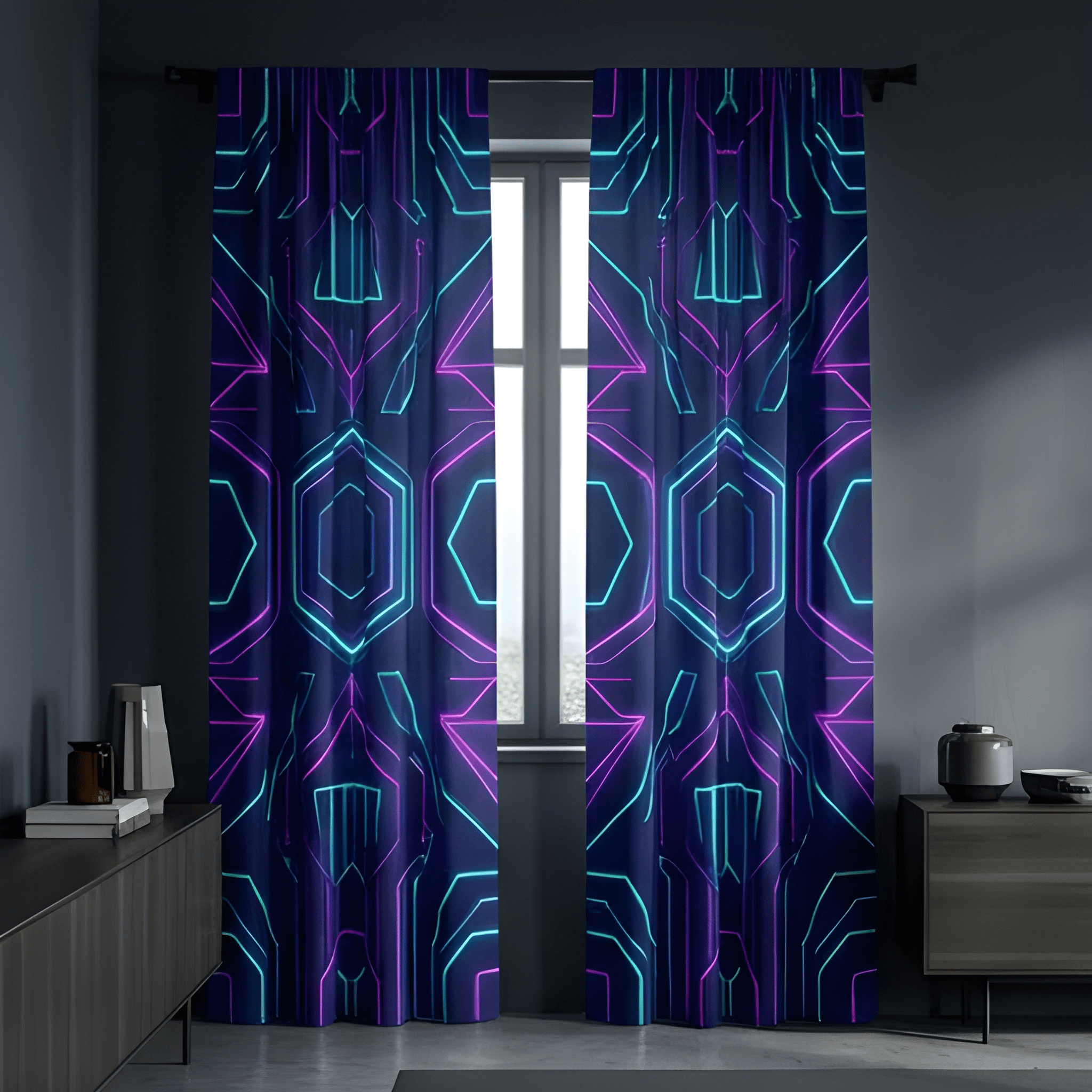 shop modern geometric curtains India wave design