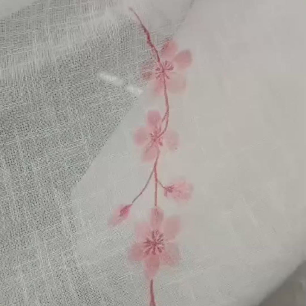 Linen Sheer -  Pink Floral Print - Pack Of 1 Curtain